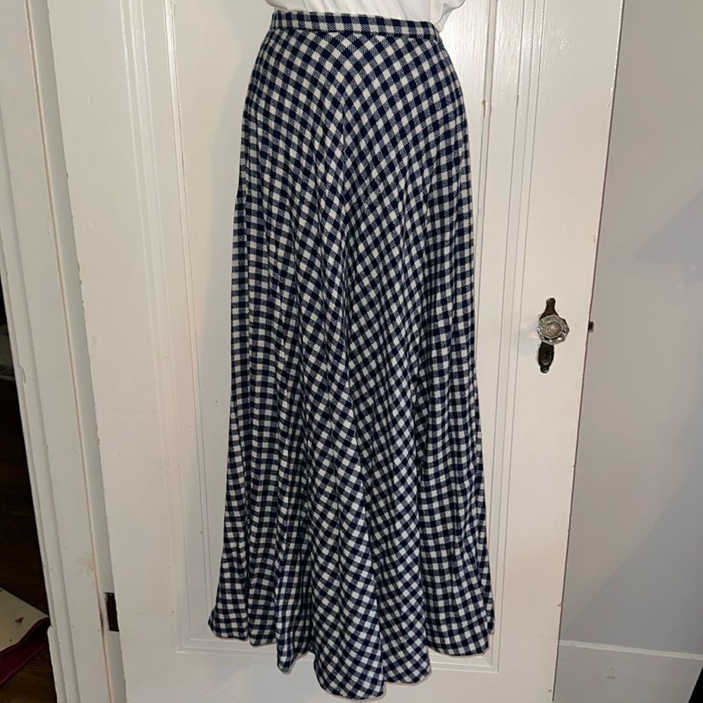 Vintage 60s/70s Kelita navy blue & white‎ checked winter maxi skirt